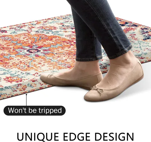 Miniatura 4 de MAYHMYO Tapete de cocina bohemio, antifatiga, étnico, acolchado, color naranja y azul, alfombras de cocina antideslizantes para cocina, suelo