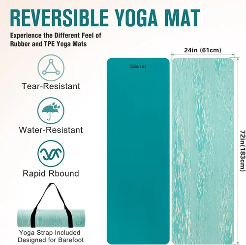 Miniatura 5 de UMINEUX - Esterilla de yoga extra gruesa, 2/5 pulgada (10 mm), de goma natural y TPE, antideslizante, con correa para mujeres y hombres, esterilla