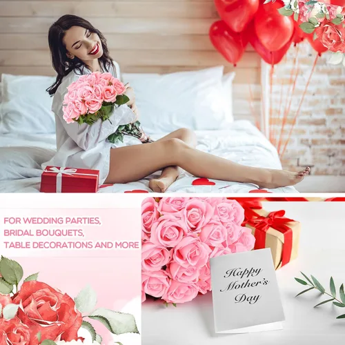 Miniatura 6 de Riceshoot 500 Piezas Flores Rosas Artificiales de Seda con Tallo Largo Ramo Nupcial de Boda Realista Flores a Granel para Jardín Hogar Fiesta