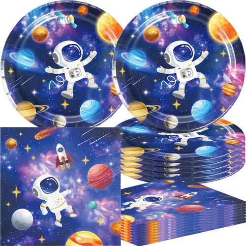 40 suministros para fiestas del espacio exterior incluyen 20 platos, 20 servilletas para decoración de fiesta de cumpleaños del espacio