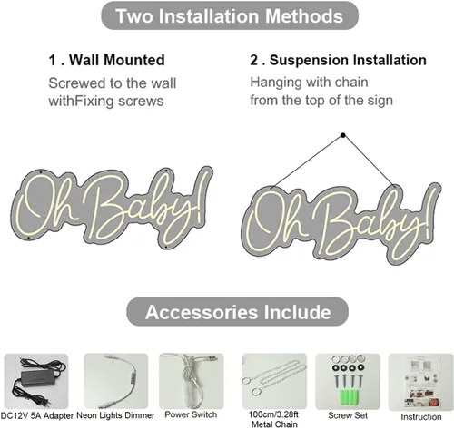 Miniatura 3 de Oh Baby - Letrero de neón para decoración de pared, letrero de luz de neón personalizado para decoración de baby shower, letreros LED de neón