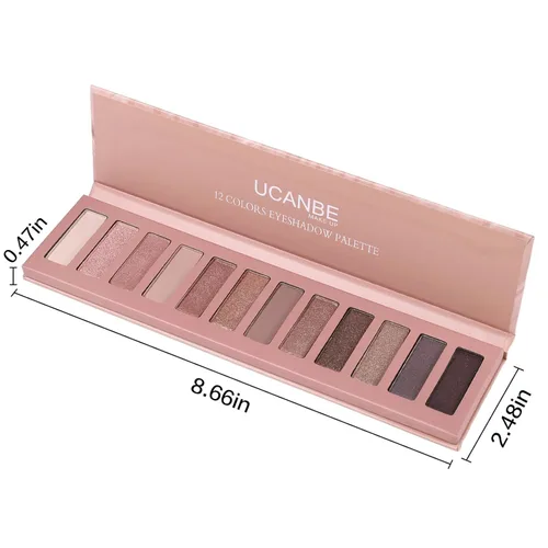 Miniatura 7 de UCANBE Paleta de maquillaje de sombras de ojos de 12 colores, sombras de ojos mate brillantes neutras en tonos nude con kit de brochas de doble 03