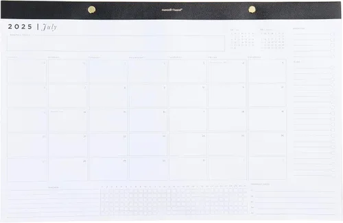 russell+hazel Calendario de escritorio 2025, parte superior de cuero vegano de 11 x 17 pulgadas, remache dorado y bordes dorados, calendario 2025 de