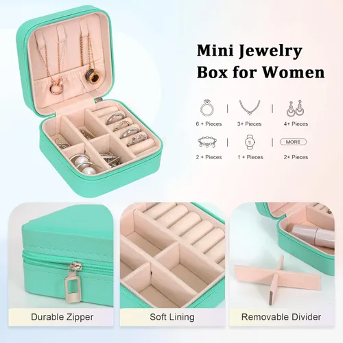Miniatura 3 de Joyero pequeño de piel sintética, portátil, organizador de joyas para mujeres y niñas, organizador de joyas y almacenamiento para anillos, aretes