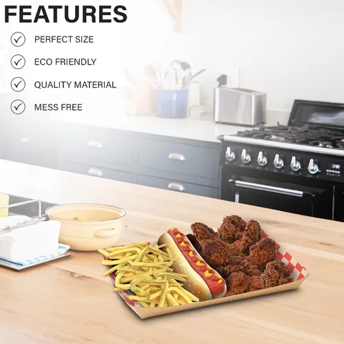 Miniatura 5 de MT Products Bandeja de comida para cafetería roja y blanca de 10 x 7 x 1.3 pulgadas, bandeja de papel para almuerzo, paquete de 20