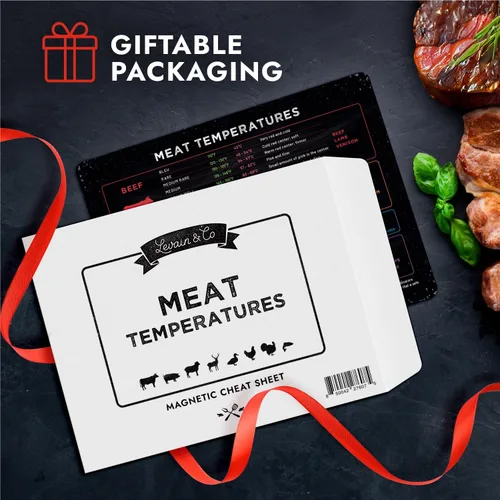 Miniatura 2 de Levain & Co Imán de Temperatura de Carne - Tabla de Cocción para Carne de Res, Aves de Corral, Pescado y Cerdo - Horizontal - Imán de Temperatura
