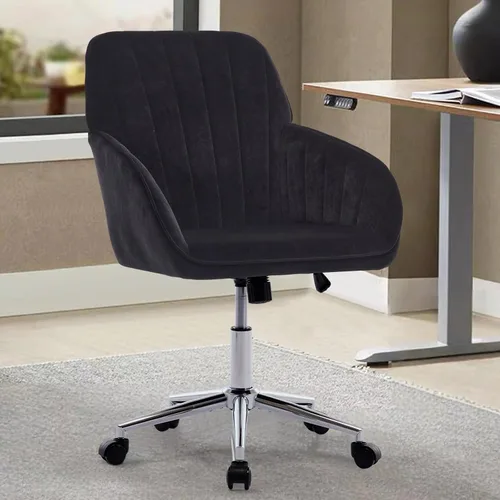 Miniatura 17 de Silla moderna de oficina en casa, cómoda silla de escritorio de terciopelo, silla de tocador de maquillaje con ruedas, silla giratoria ajustable