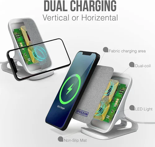 Miniatura 3 de Cargador inalámbrico rápido, soporte de carga inalámbrico de 10 W Max con certificación Qi compatible con iPhone 16/15/14/13/12/11 Max/Pro/Mini/SE