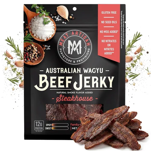Miniatura 8 de Meat Artisan - Cecina de res estilo Wagyu australiano de Asia con BBQ - Snack alto en proteínas - Sin gluten, sin GMS - Gourmet natural premium 3oz