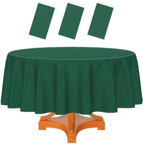 Miniatura 63 de HEIPINIUYE - Paquete de 2 manteles redondos de 84 pulgadas de plástico beige, manteles de mesa impermeables desechables para redondas, ideales