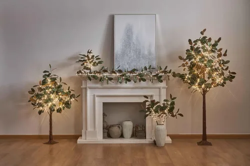 Miniatura 5 de Hairui Árbol de magnolia iluminado con temporizador de 18 pulgadas, 35 luces LED, funciona con pilas o enchufe USB, árbol de mesa de vegetación
