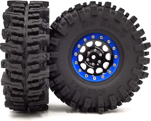Miniatura 3 de HOBBYSOUL Neumáticos de 4.724 in de alto 1.9 de lodo T8 suaves pegajosos y ruedas Beadlock 1.9 llantas negro azul para RC 1/10 Rock Crawler SCX10