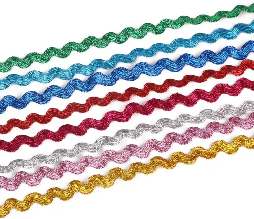 Jammas 15 yardas/lote hermoso metálico brillante RIC Rac cinta Zig Zag recortar cintas de encaje hilos hilos DIY material hecho a mano - (color: