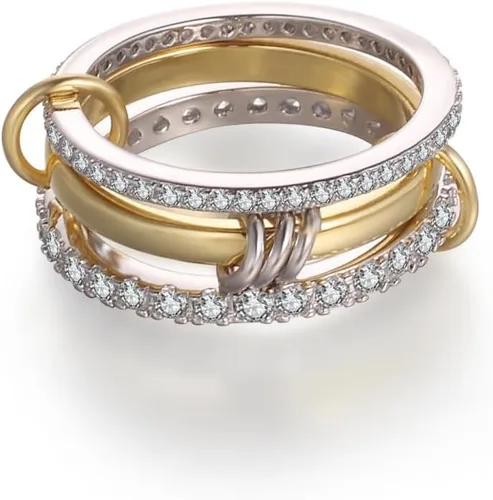 Anillos apilables para mujer, chapados en oro de 18 quilates, juego de 3 anillos con circonita cúbica, juego de anillos plateados y dorados para