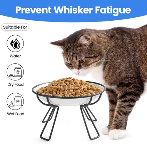 Miniatura 4 de Cuencos Elevados de Cerámica para Gatos - Juego de Cuencos para Gatos Amigable con Vibrissas, Anti-Vómito, Elegante e Higiénico