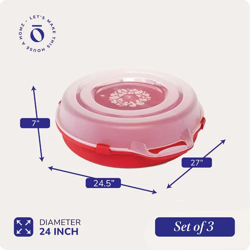 Miniatura 4 de HOMZ Paquete de 3 organizadores decorativos de almacenamiento de coronas de temporada, 24 pulgadas, rojo y transparente, soporte redondo de plástico