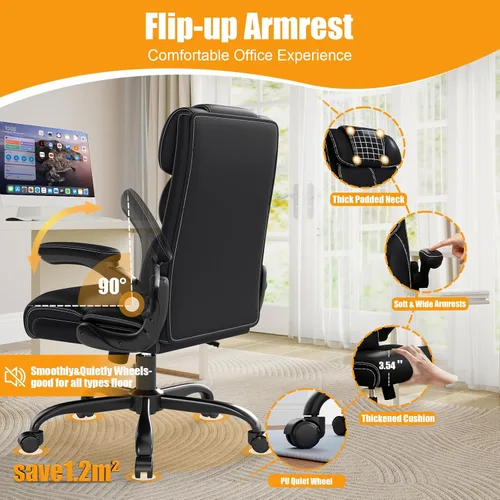 Miniatura 6 de Silla de oficina ejecutiva con reposabrazos abatibles, sillas ergonómicas de escritorio para computadora, silla de oficina de cuero con respaldo