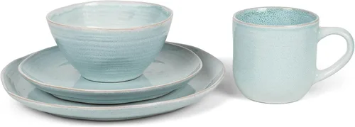 Miniatura 5 de Elanze Designs Reactive Glaze Farmhouse - Juego de vajilla rústica de cerámica bohemia de cerámica de 16 piezas, servicio para 4, color azul hielo