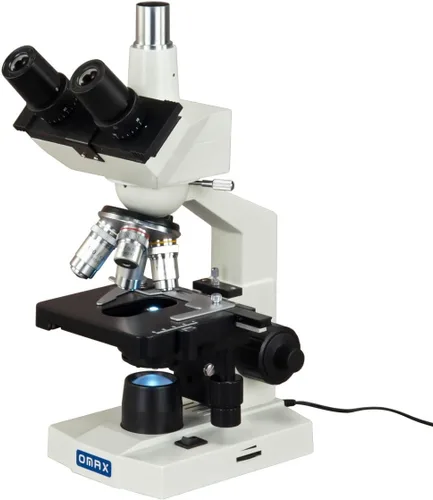 Miniatura 2 de OMAX Microscopio compuesto trinocular del laboratorio 40X-2500X LED con la etapa mecánica de la capa doble