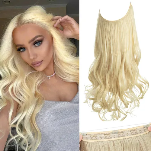 Miniatura 36 de SARLA Extensiones de cabello con alambre invisible con 3 clips, postizo sintético corto, ondulado, rizado, diadema ajustable transparente