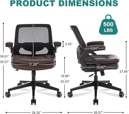 Miniatura 3 de Silla de oficina grande y alta, silla de escritorio ergonómica de malla de 500 libras con reposabrazos abatibles, asiento ancho de tamaño grande