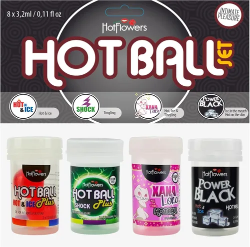 Hot Flowers Juego de bolas calientes, paquete de 4/8 bolas en total, caliente y hielo, choque, Xana Loka, negro potente, bolas de aceite de masaje