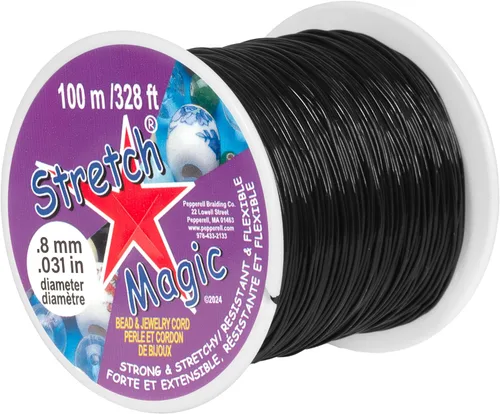 Cordón elástico para cuentas Stretch Magic – Color negro, 0.8 mm de diámetro, 100 metros (328 pies) – Cuerda fácil de anudar, fuerte y elástica para