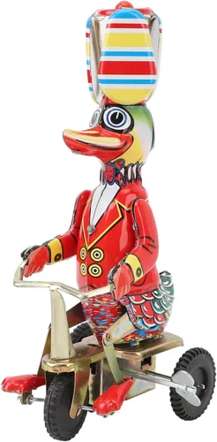 Juguete de lata de pato en bicicleta, hecho a mano, delicado, retro, cuerda de cuerda para adultos, regalo vintage, nostálgico, adorno decorativo