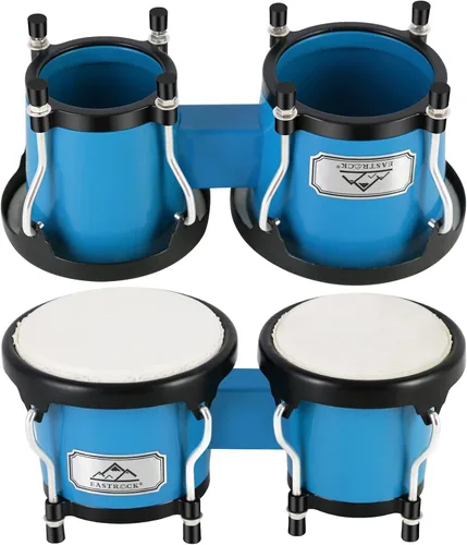 Miniatura 4 de EASTROCK Tambor Bongo de 4" y 5" Juego para Adultos, Tambores Bongos de Percusión con Llave de Afinación (Azul)