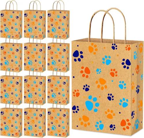 Miniatura 24 de Blulu 20 piezas bolsas de regalo con forma de pata de cachorro con asas de papel trenzado, bolsas de papel para regalo de golosinas para mascotas