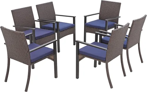 Miniatura 11 de Sophia & William Juego de 4 sillas de ratán para patio, 4 sillas de comedor de mimbre para exteriores con cojines de asiento y reposabrazos de madera