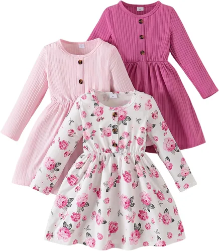 Miniatura 17 de Vestidos para niñas Vestidos para niñas pequeñas Paquete de 3 Vestido casual de fiesta con estampado patinador acampanado tipo A Vestido de verano