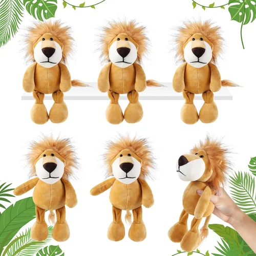 Miniatura 8 de 6 piezas de animales de peluche de safari a granel león, elefante, mono, tigre, animales del zoológico, junble para regalo de niños y niñas, fiestas