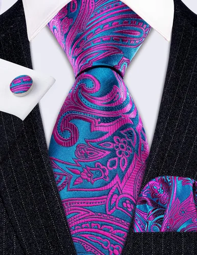 Miniatura 48 de Barry.Wang - Juego de corbata de seda para hombre, diseño de cachemira, pañuelo y gemelos de bolsillo