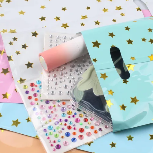 Miniatura 5 de 25 bolsas de recuerdo de fiesta para cumpleaños de niños, bolsas de dulces en 5 colores con patrón de estrella 25 piezas patrón de estrellas 5