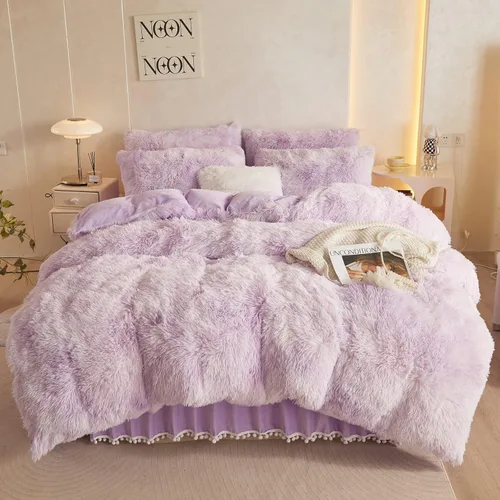 Miniatura 27 de Juego de Funda de Edredón Mullida Morada King, Juego de Ropa de Cama King de Piel Sintética Suave Peluda Morada 3 Piezas