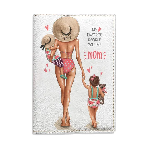 Miniatura 6 de Summer passport holder for women - Mom with Daughter and Son, Eco Leather Wallet Organizer, Personalized Cover for documents