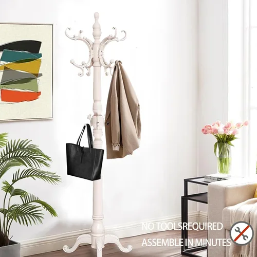 Miniatura 6 de Percheros de Madera, Árbol de Abrigos Retro de 78" con 12 Ganchos y Base Triangular Estable, Perchero de Entrada Independiente para Sombreros, Ropa