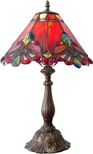 Miniatura 9 de Tiffany - Lámpara de mesa de estilo barroco rojo, lámpara de vitrales de 12 x 12 x 19 pulgadas, lámpara antigua para oficina, hogar, dormitorio