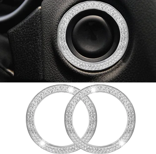 2 calcomanías de anillo de arranque de motor de automóvil con doble diamantes de imitación, accesorios brillantes para el interior del automóvil,