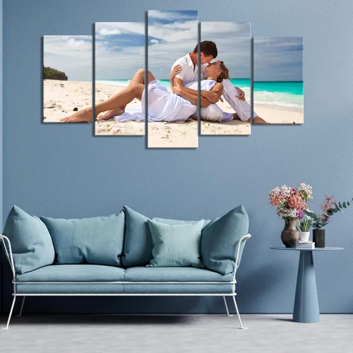 Miniatura 4 de ZHIYYHAO Impresiones en lienzo personalizadas con tus fotos, 5 paneles enmarcados personalizados con retrato familiar, mascotas, boda, paisaje, arte