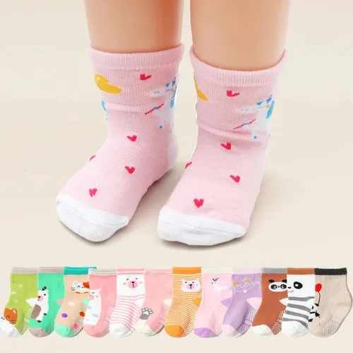 Miniatura 7 de Calcetines de tobillo antideslizantes para bebé, paquete de 12 para niños y niñas, calcetines de algodón lindos para bebés