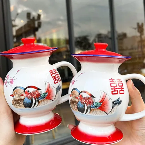Miniatura 4 de SHERCHPRY Tazas de leche de cerámica, Taza en forma de escupitón con tapa, Tazas de broma, Tazas chinas retro de porcelana, Tazas de agua