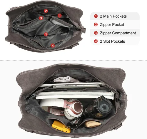 Miniatura 9 de Bolso Hobo oculto para mujer, de piel sintética, bolso cruzado de hombro, bolsa grande con funda desmontable