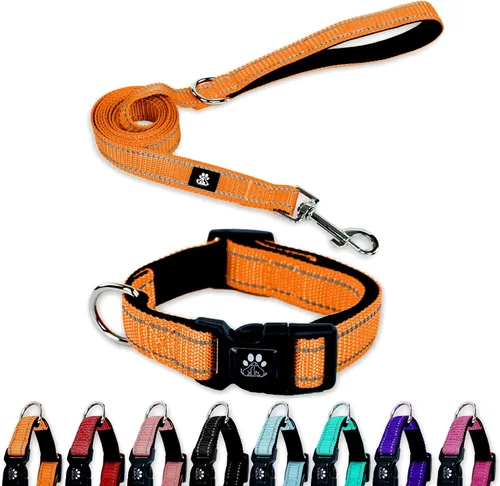 Miniatura 8 de FURRYFECTION Juego de collar y correa reflectante para perro con hebilla de liberación rápida, acolchado con collar de nailon ajustable de neopreno