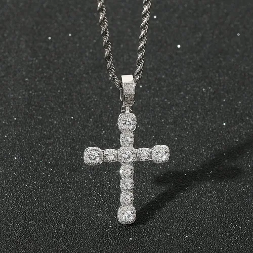 Miniatura 3 de STARCHENIE Collar de cruz de latón chapado en oro, colgante de crucifijo de circonita cúbica, cadena de cuerda de 24 pulgadas, Metal, Circonia cúbica