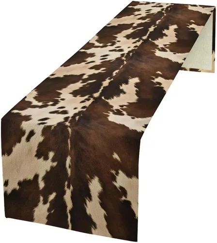 Miniatura 45 de Camino de mesa con estampado de vaca, camino de mesa estilo occidental con estampado de cuero de vaca en blanco y negro, decoración de mesa