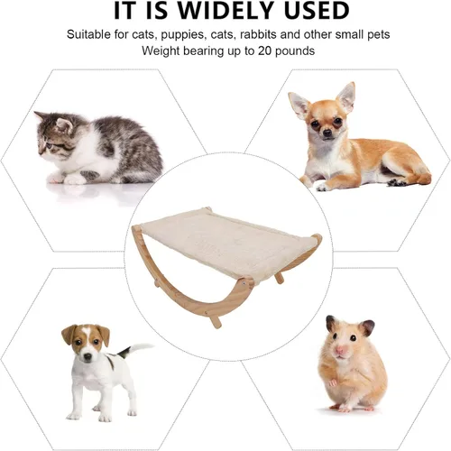 Miniatura 5 de Hamaca de madera para gatos, plegable y extraíble, transpirable y antideslizante, elevada para todas las estaciones, cama columpio adecuada
