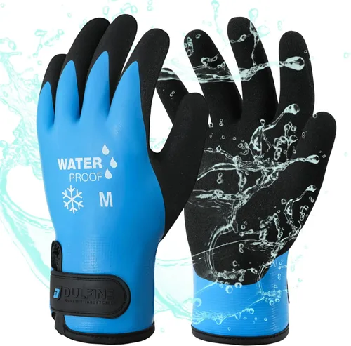 Miniatura 11 de DULFINE Guantes de trabajo 100% impermeables para hombres y mujeres, agarre recubierto de látex de espuma, paquetes múltiples térmicos de invierno