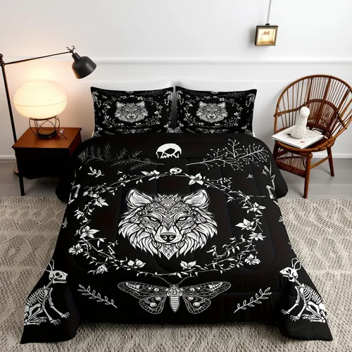 Miniatura 12 de Castle Fairy Juego de edredón tamaño twin con lobo, animales salvajes y plantas, exótico, bohemio, loto misterioso, colección de cama suave